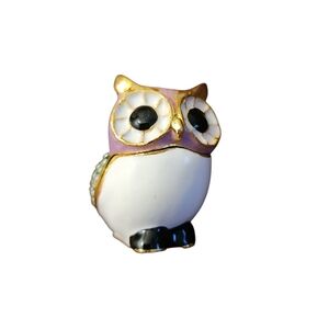 Owl Trinket Jewelry Proposal Ring Box Rhinestone Enamel Purple Green